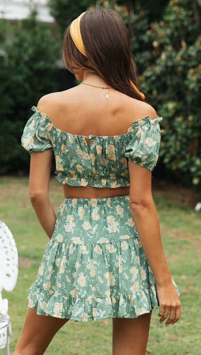 Conjuntos de saia e top cropped floral verde