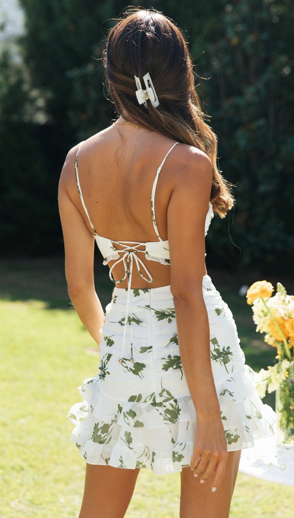 Conjuntos de saia e top cropped floral verde