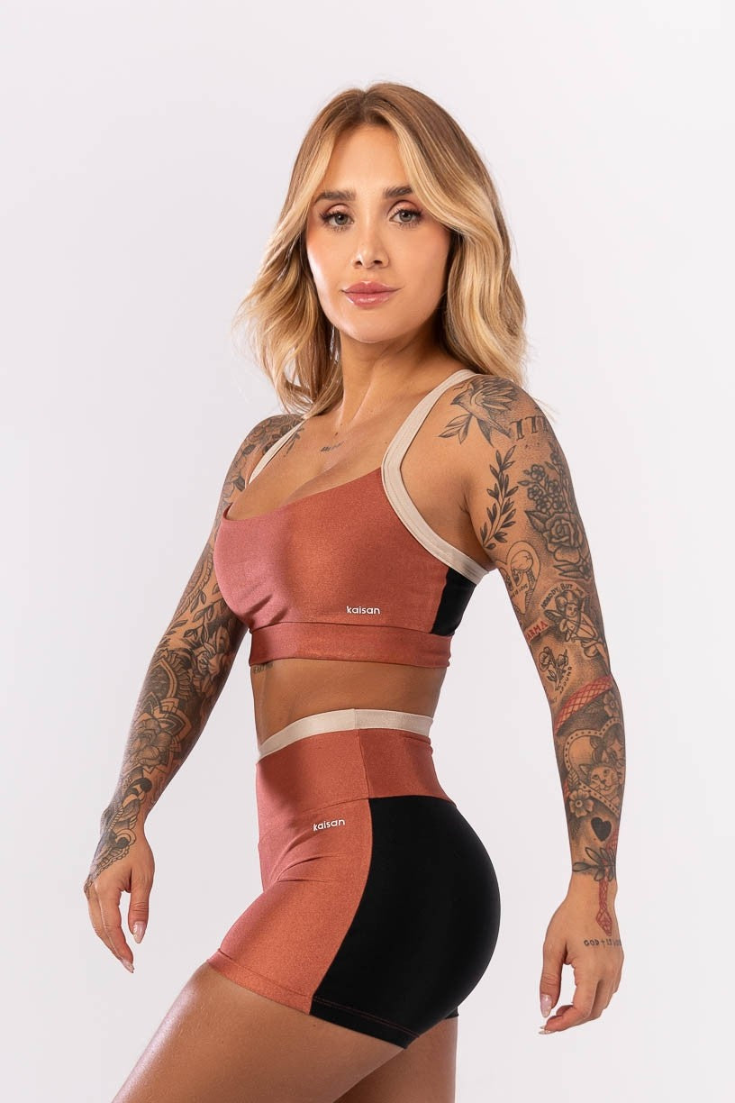Top Tricolor com Alças Cruzadas (Cobre / Preto / Nude) | Ref: K4026-A