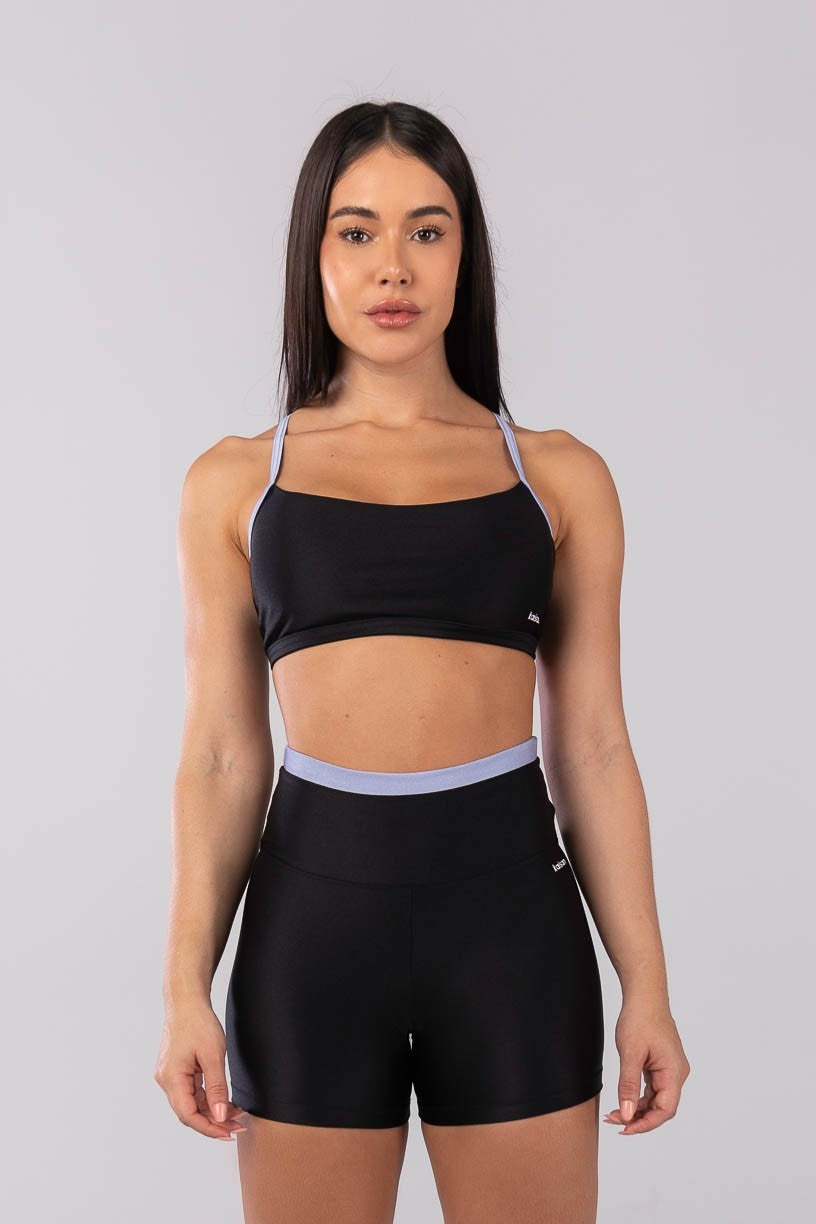 Top com Alças e Tiras Cruzadas (Preto / Azul Claro) | Ref: K4115-B