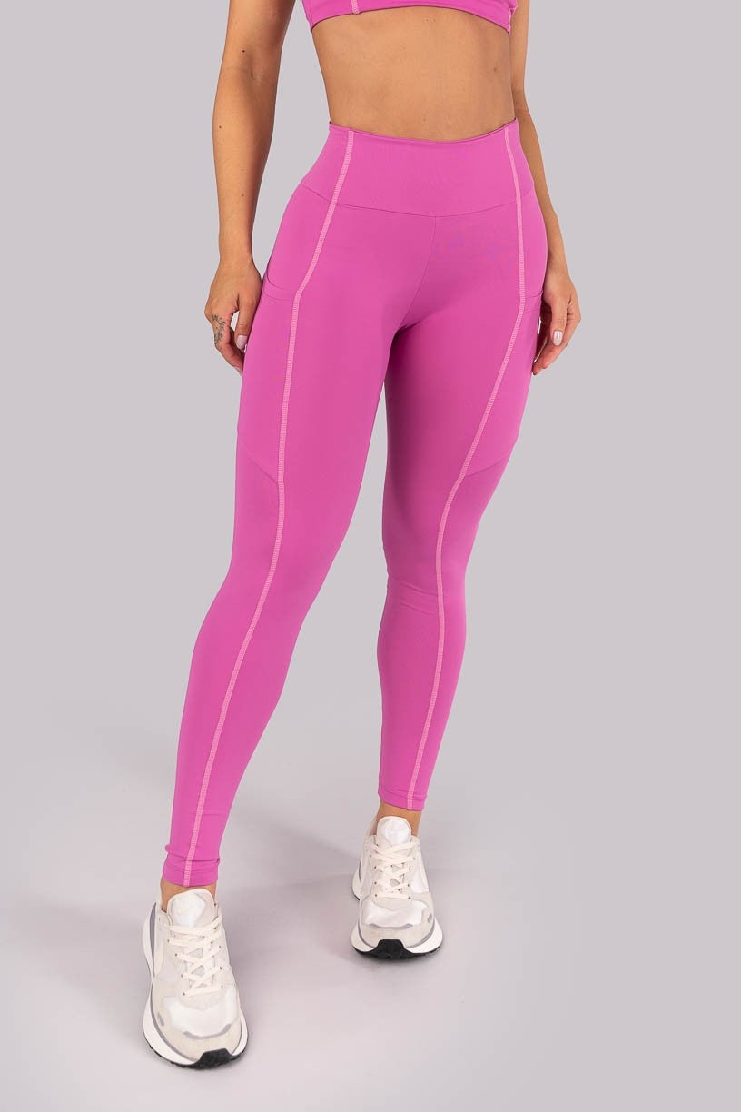 Calça Legging com Bolsos e Cobertura Contrastante (Rosa Fúcsia) | Ref: K4564-A