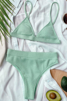 Biquíni Top Triângulo e Tanga Hot Pant Texturizados