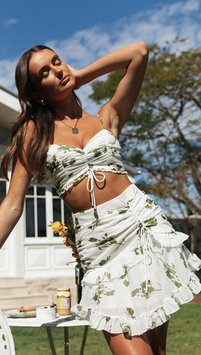 Conjuntos de saia e top cropped floral verde