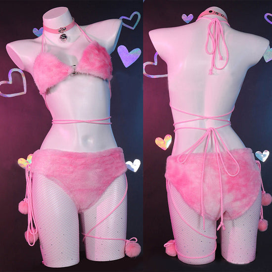 Lingerie Cosplay de Gato de Pelúcia Rosa - EXCLUSIVO