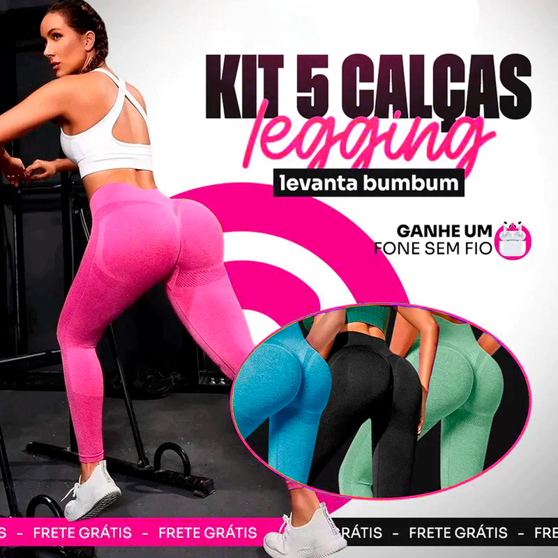 Kit 5 Calças Legging - Aumenta Bumbum e Afina Cintura + BRINDE