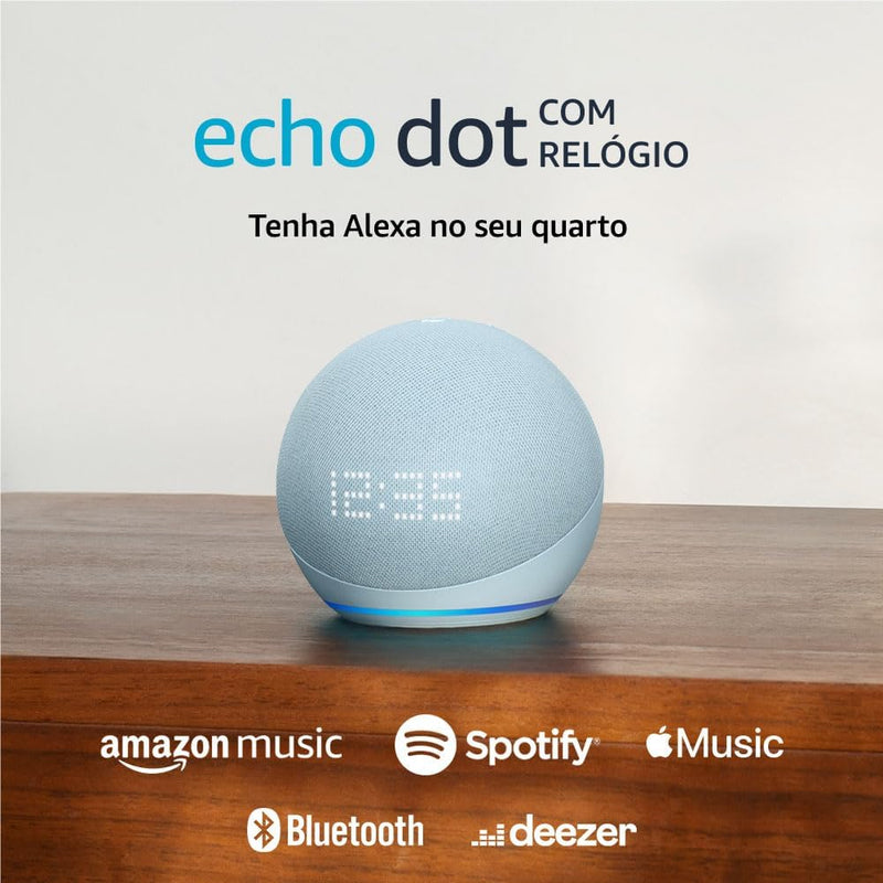 Echo Dot 5ª geração com Relógio | Smart speaker com Alexa | OFERTA DIA DAS MÃES