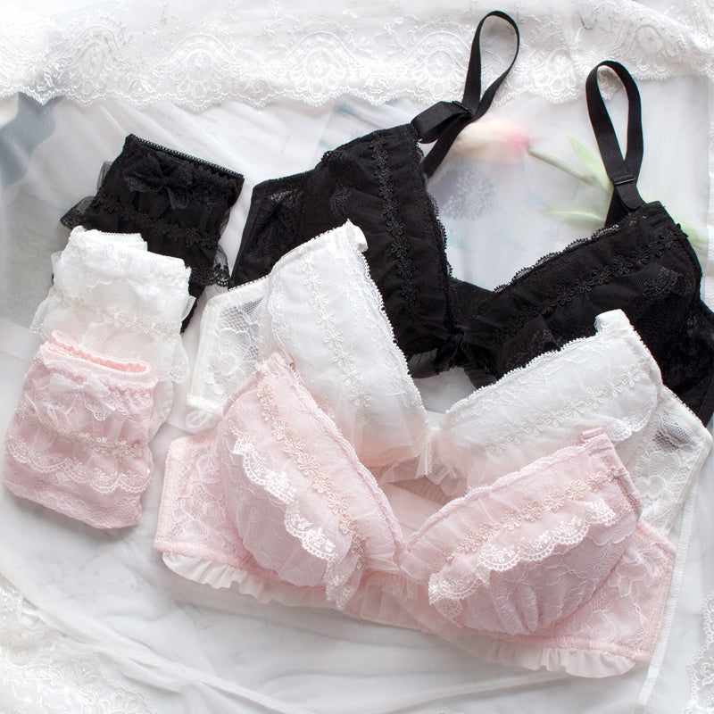 Kit C/ 3x Conjuntos de Lingerie de Renda Toque Macio