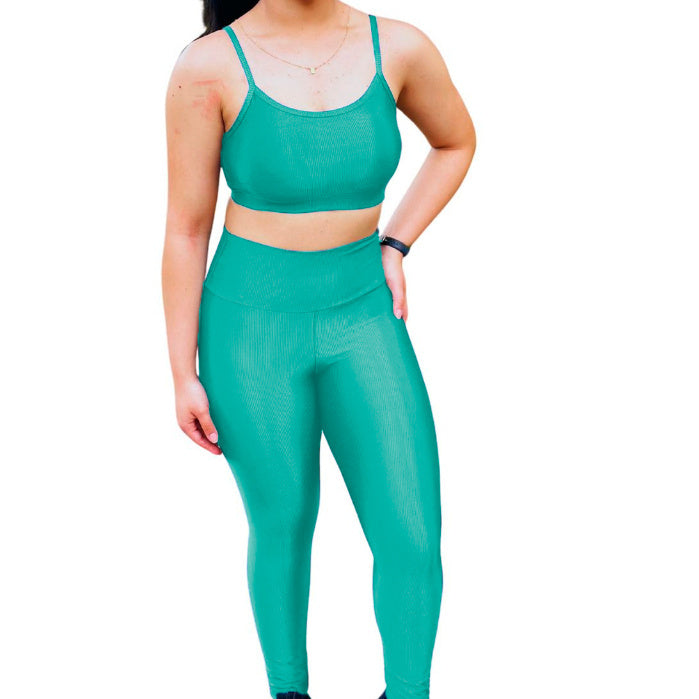 Conjunto Top + Legging Canelado Top Com Bojo Removível Costura Reforçada Academia Poliamida Premium Brilho Crossfit