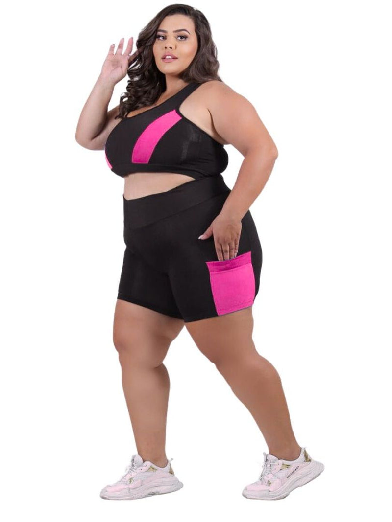 Conjunto Fitness Plus Size e Slim Top + Short c/ Bolso G GG XGG EXGG Modelo curve