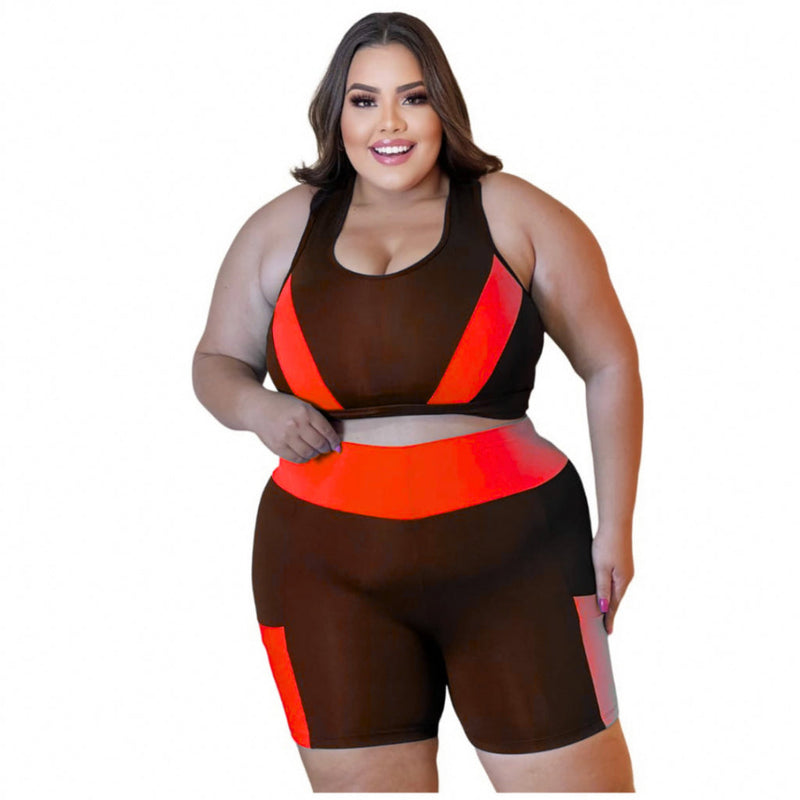 Conjunto Fitness Plus Size e Slim Top + Short c/ Bolso G GG XGG EXGG Modelo curve