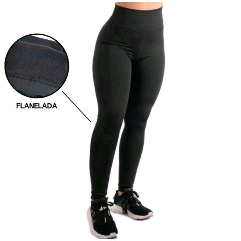 Calça legging flanelada Peluciada suplex macio por dentro cintura alta costura reforçada