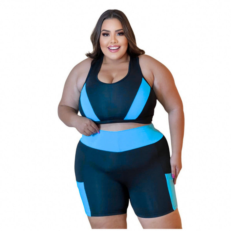 Conjunto Fitness Plus Size e Slim Top + Short c/ Bolso G GG XGG EXGG Modelo curve