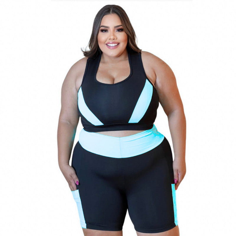 Conjunto Fitness Plus Size e Slim Top + Short c/ Bolso G GG XGG EXGG Modelo curve